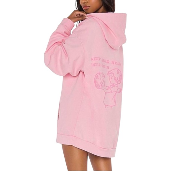 Boys Lie Tops - Boys Lie Dangerous Affection Thick Hoodie Dress in Baby Pink Oversized‎ One Size